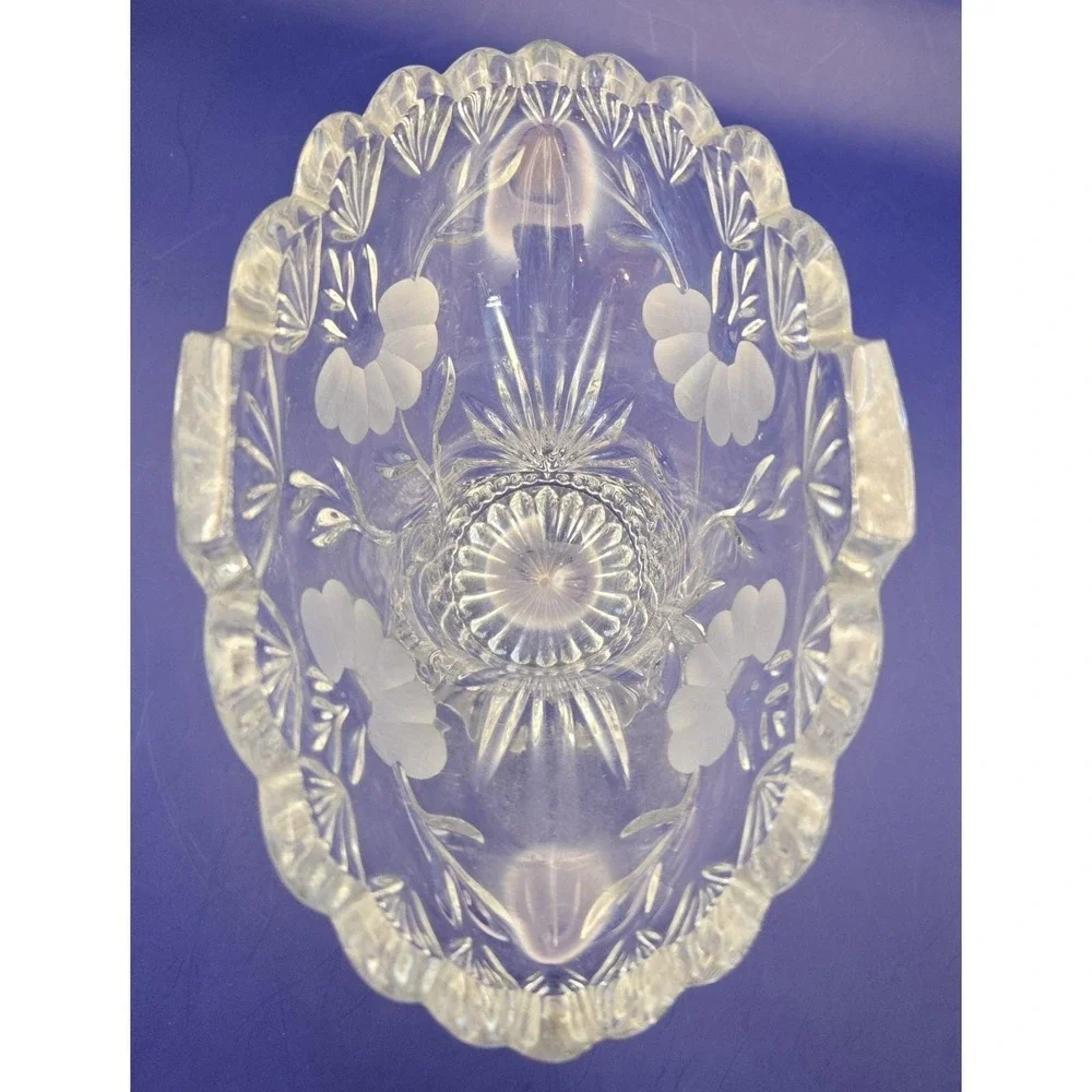 VTG‎ Crystal Vase Princess House Frosted Floral, Ruffled Flared Rim 1970 B#22